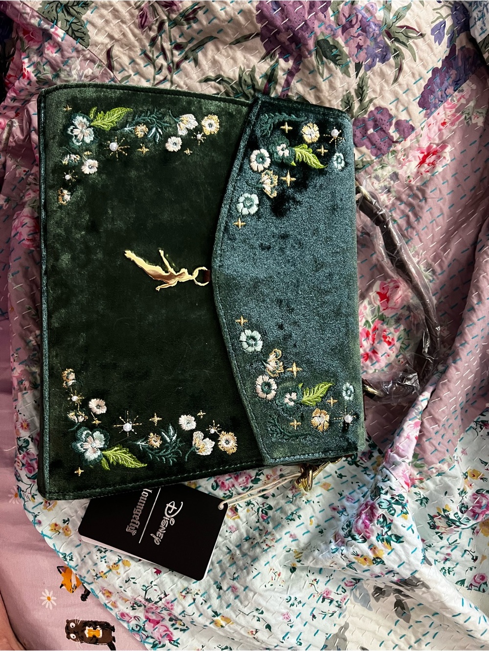 Loungefly Dark Green Velvet Floral Embroidered Crossbody